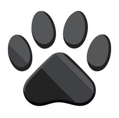 Vector Minimalist Paw Print Icon with Sleek Black Design and Glossy 3D Effect on a White Background