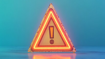 Neon Warning Triangle Sign.