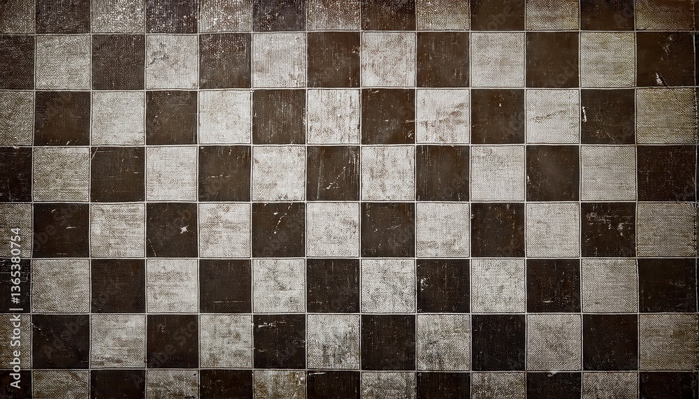 Poster grunge black and white checkerboard pattern with textured distressed surface, abstract geometric background for design use

