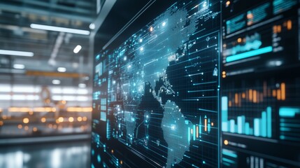 An AI driven supply chain management system forecasting demand trends and optimizing logistics to reduce costs and improve delivery times, Business technology style, photo of