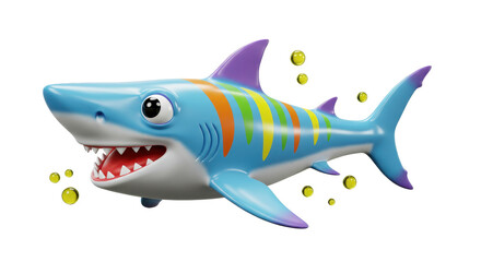 Isolated Cartoon Shark with Stripes and Bubbles