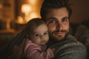 A tender father daughter moment unfolds as they share a quiet embrace, bathed in the warmth of home.