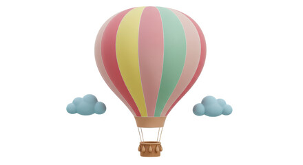 Fototapeta premium Isolated Vintage Hot Air Balloon with Clouds