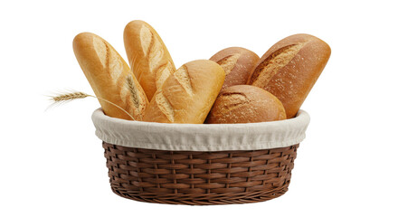 Isolated Bread Basket with Assorted Loaves