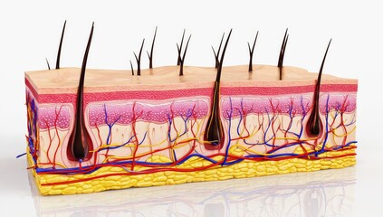 Detailed illustration shows the human skin and hair structure