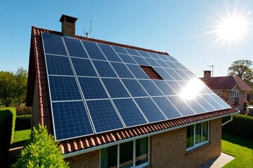 Solar panels installed on a residential roof, demonstrating sustainable energy solutions for eco-friendly living