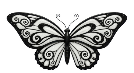 Isolated Black and White Butterfly with Water Droplets