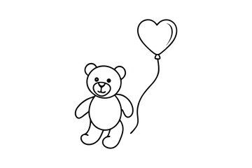 Cute Teddy Bear Holding HeartShaped Balloon Illustration Drawing