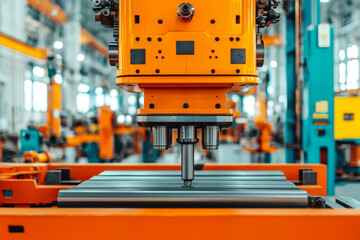 Fototapeta premium High tech hydraulic press in modern industrial setting, showcasing precision engineering and advanced machinery