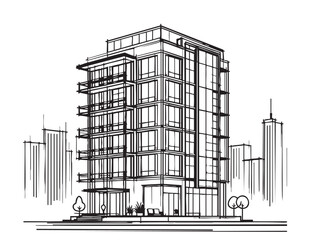 High rise building sketch. Architecture silhouette