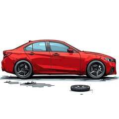 Obraz premium Car with Flat Tire and Spare Wheel Beside It on Side of Road in Need of Assistance