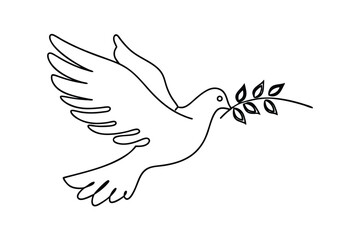 Dove of Peace OneLine Drawing, Symbol of Hope, Tranquility, Harmony
