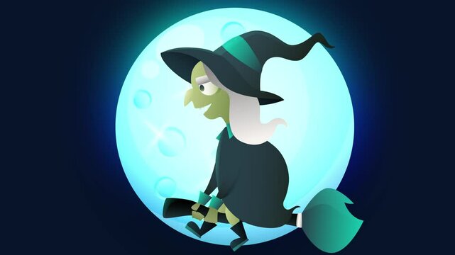 Evil witch cartoon character. Minimal modern seamless motion design. Animation 2D