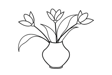 Simple Line Drawing of Tulips in a Vase