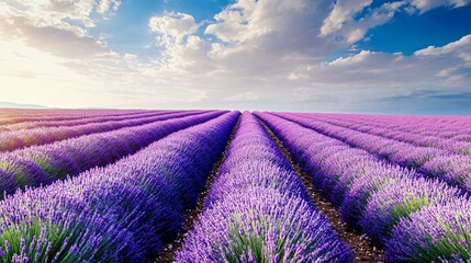 Obraz premium Serene Landscape: Lavender Field Extending Towards the Horizon