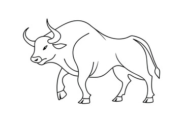 Line Art Drawing of a Powerful Majestic Bull Animal