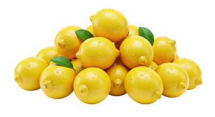 Isolated Pile of Fresh Lemons with Green Leaves