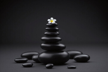 Obraz premium small white flower sitting on top of a pile of rocks