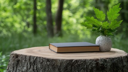 A book on a stump.