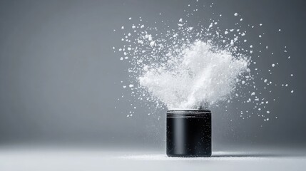 Climbing Chalk Explosion from Black Container on Grey Background
