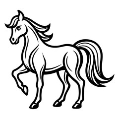 Obraz premium dynamic prancing horse illustration. minimalistic black and white horse vector art. stylized equine design with flowing mane.