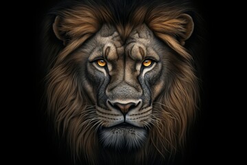 Fototapeta premium A hyper-realistic portrait tattoo of a lion, with intricate fur details and piercing golden eyes