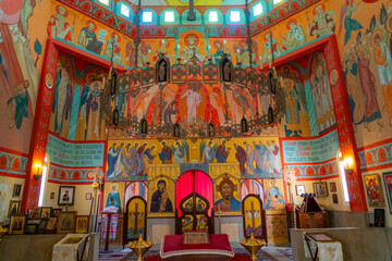 Naklejka premium A fresco on the walls of an Orthodox church depicting Christ and other saints in Rabat.