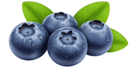 Isolated Ripe Blueberries with Water Drops