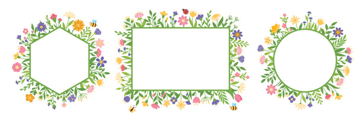Set of frames with flowers and insects