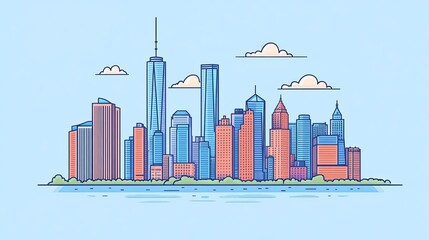 New York Manhattan west skyline scene in flat style