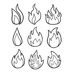 Vector Illustration Hand Drawn Fire Elements Outline.