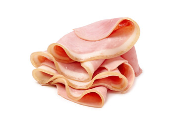Thinly Sliced Deli Ham Resting on a Clean White Background, Ready to Enjoy or Serve