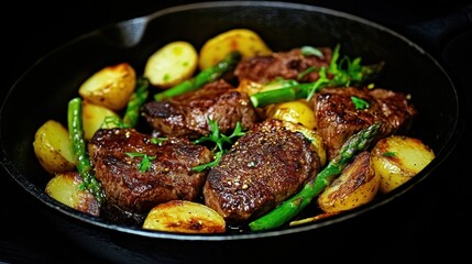 Sizzling Steak and Asparagus with Roasted Potatoes