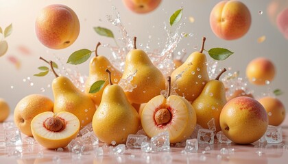 Fresh Pears and Peaches Vector Illustration