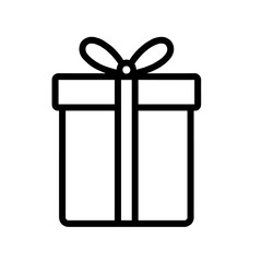 Outline Gift Box Icon with Bow on White Background