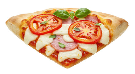 Isolated Slice of Pizza with Ham and Tomatoes