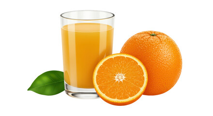 Isolated Orange Juice with Orange Slices and Leaf