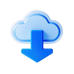 Obraz premium Blue Cloud Download Icon On Transparent Background, Generative AI