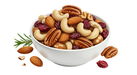 Isolated Bowl of Mixed Nuts and Dried Fruits