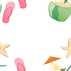 Summer Beach Tropical Pattern With Coconuts Cocktails Starfish And Flip Flops