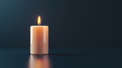 single lit candle on dark reflective surface, evoking sense of peace and solemnity