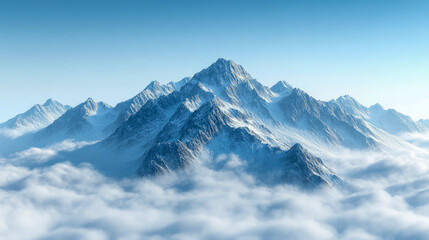 Obraz premium Majestic Peaks Ascending Above the Clouds: A Serene Mountainscape