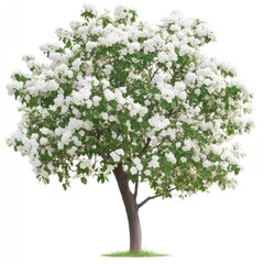 Tree with white flowers blossoms isolated springtime.