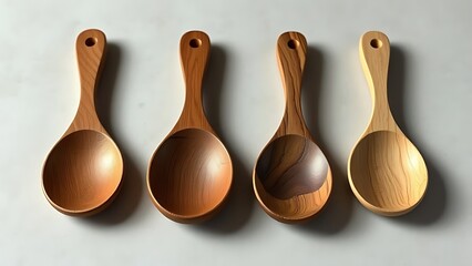Natural Wooden Spoons with Unique Grain Patterns on Neutral Background