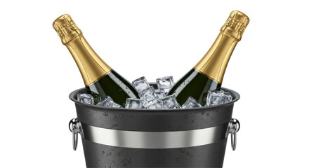Isolated Two Champagne Bottles in Ice Bucket