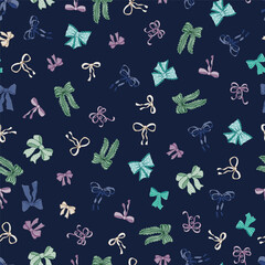blue, green, emerald Bow knots, gift bows seamless pattern. Coquette Bow Wedding, party gift texture