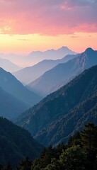 Fototapeta premium scenic view of misty Smoky mountain ridges at sunrise, ridge line, outdoors