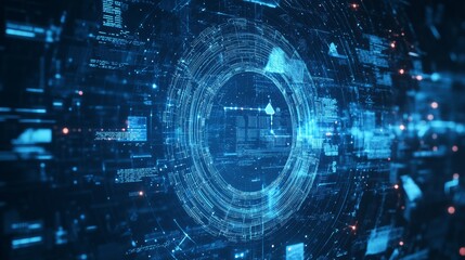 Fototapeta premium An AI powered cybersecurity firewall, detecting and neutralizing digital threats in real-time for a network, Security tech style