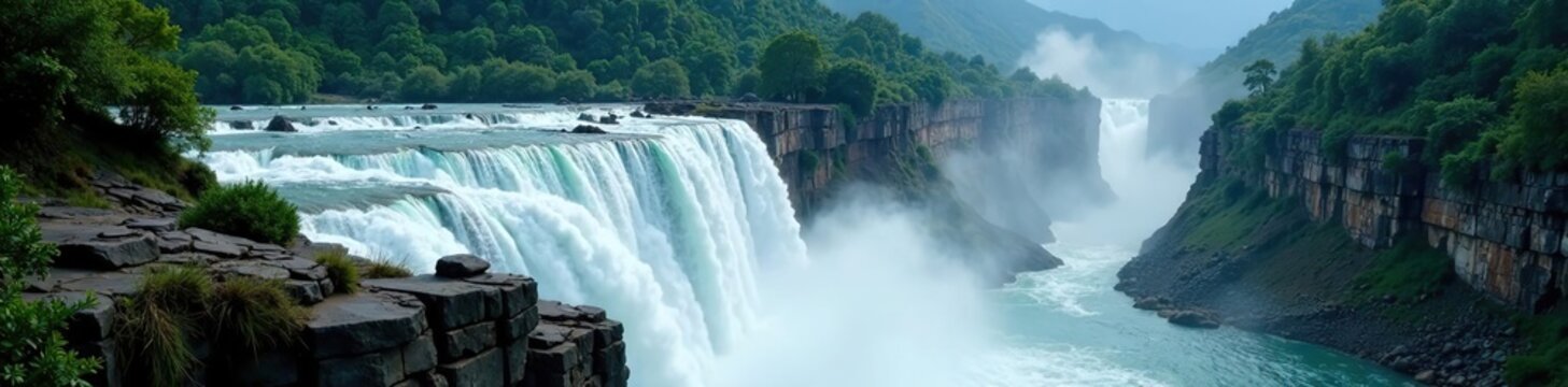Rushing waterfall cascading over rugged cliff in Jiulong, Luoping, China,  stream,  travel