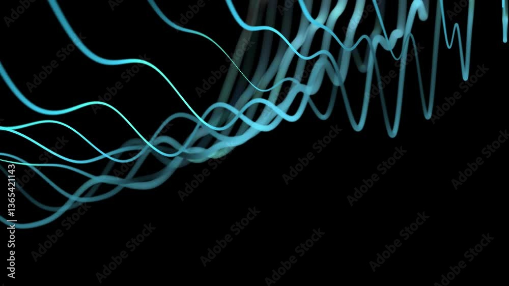 Poster futuristic video animation with particle wave object in slow motion. rippling abstract waveform anim